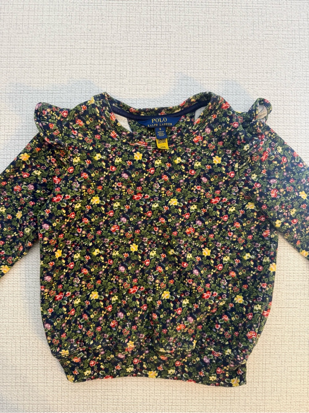 Polo by Ralph Lauren Navy Floral Ruffle-Shoulder Long Sleeve Tee